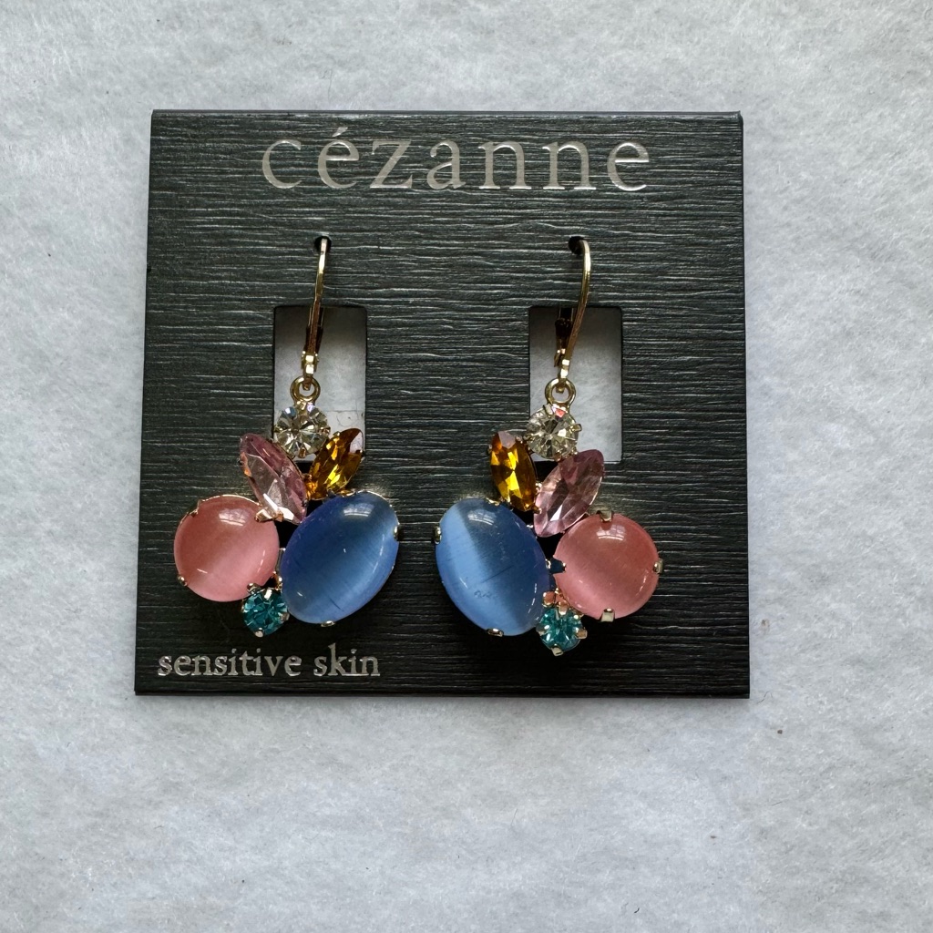 Cezanne Blue And Pink Cluster Earrings With Gold Hooks 25$